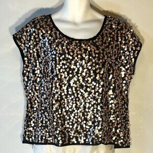 Jennifer Lopez SZ L Black Copper Sequin Top Dressy Formal Party Boxy Club Retro